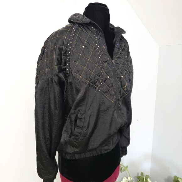 Vintage Wind Suit Tracksuit Lined Quilted Rhinestone Zipper Cuff Large Y2K - Picture 4 of 15